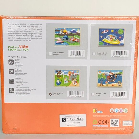 VIGA 16 Pcs Flat Wooden Puzzle w/Tray -Fairy Tale Knights New Sealed For Age 2+ - Picture 12 of 15